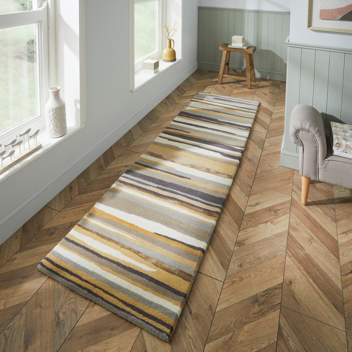 Elsdon Stripe Wool Runner Rugs 44006 in Linden Yellow by Sanderson – image 1
