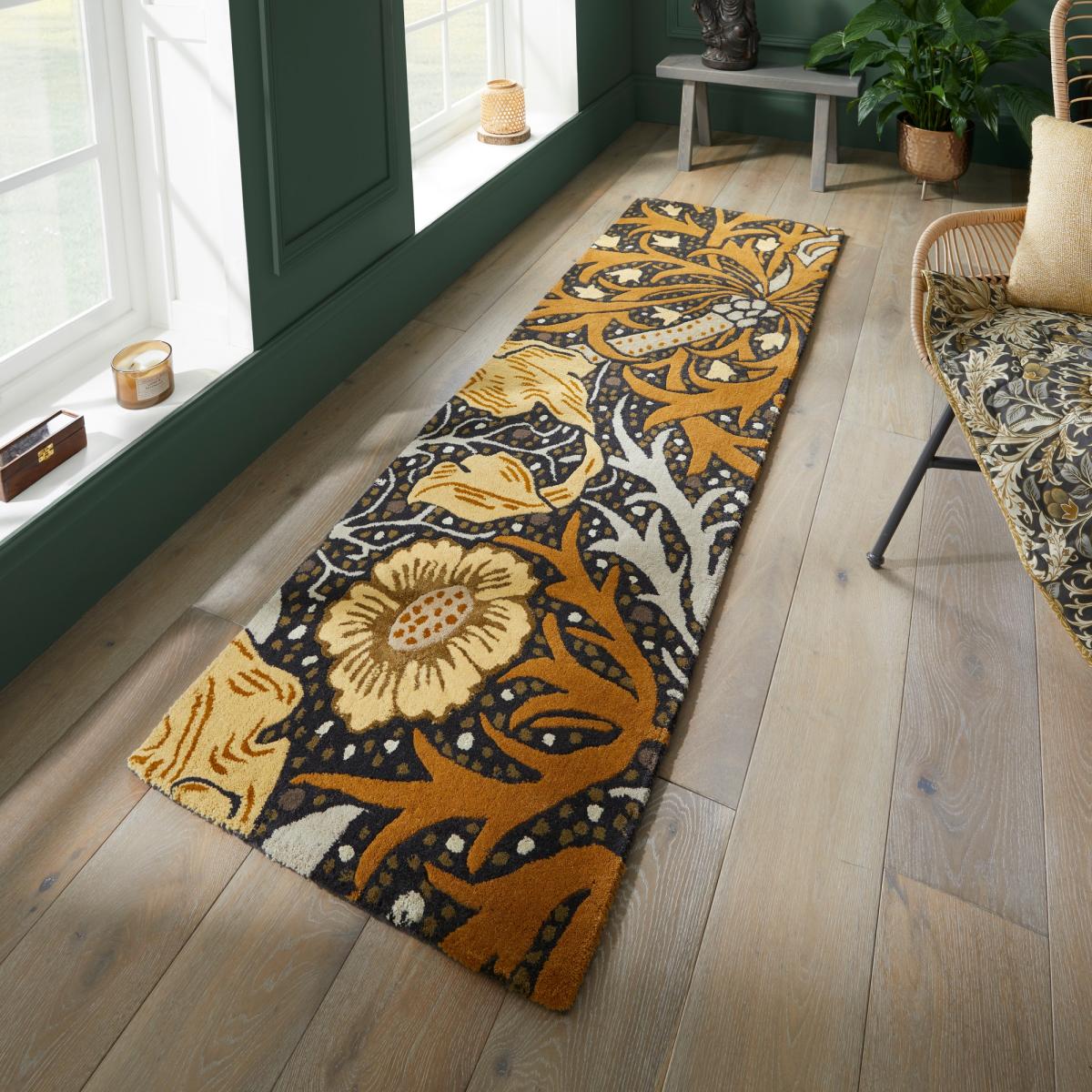 Seaweed Hallway Runner Rugs in 127006 Charcoal Mustard by William Morris – image 1
