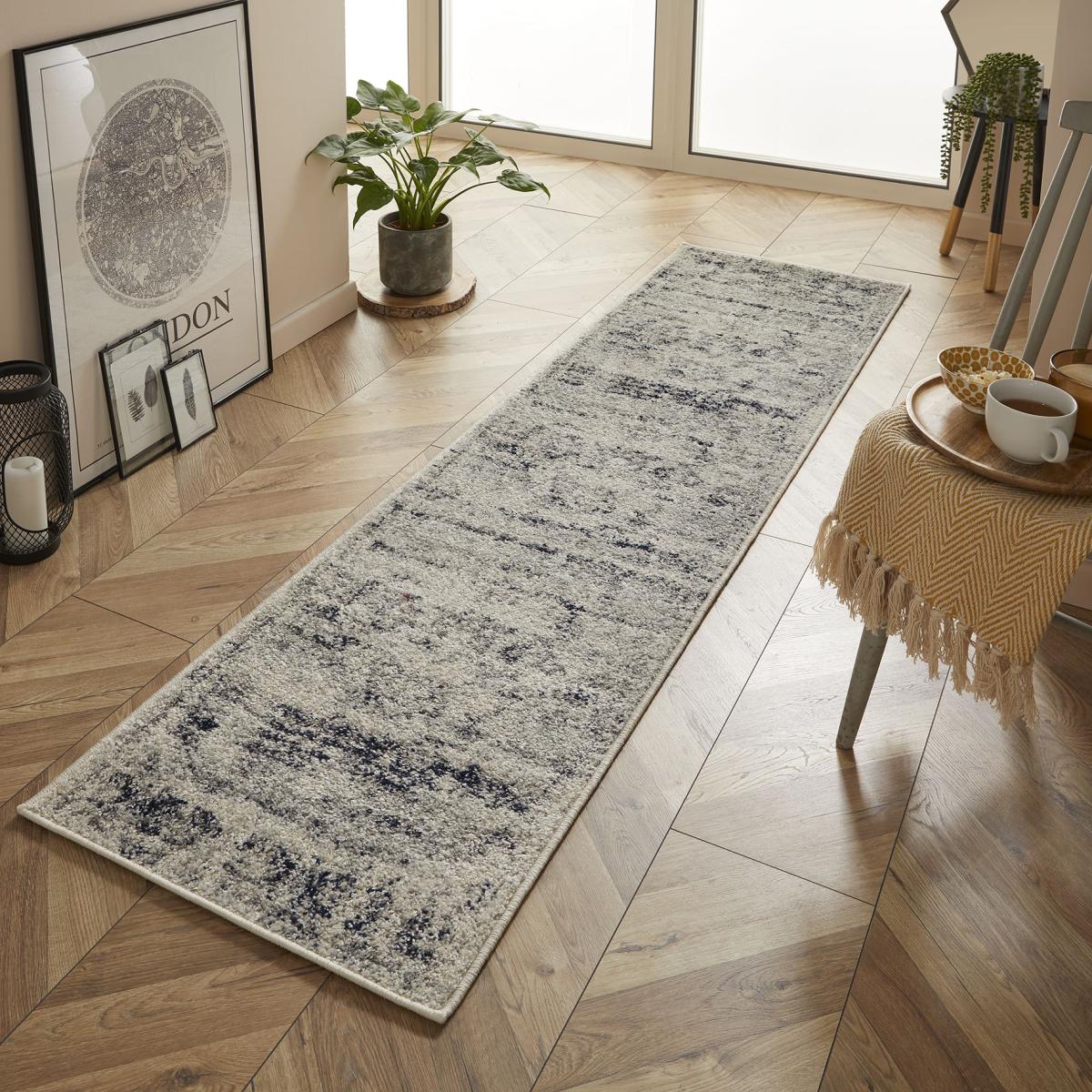 Gilbert 2061 N Traditional Distressed Runner Rugs in Blue Grey Cream – image 2