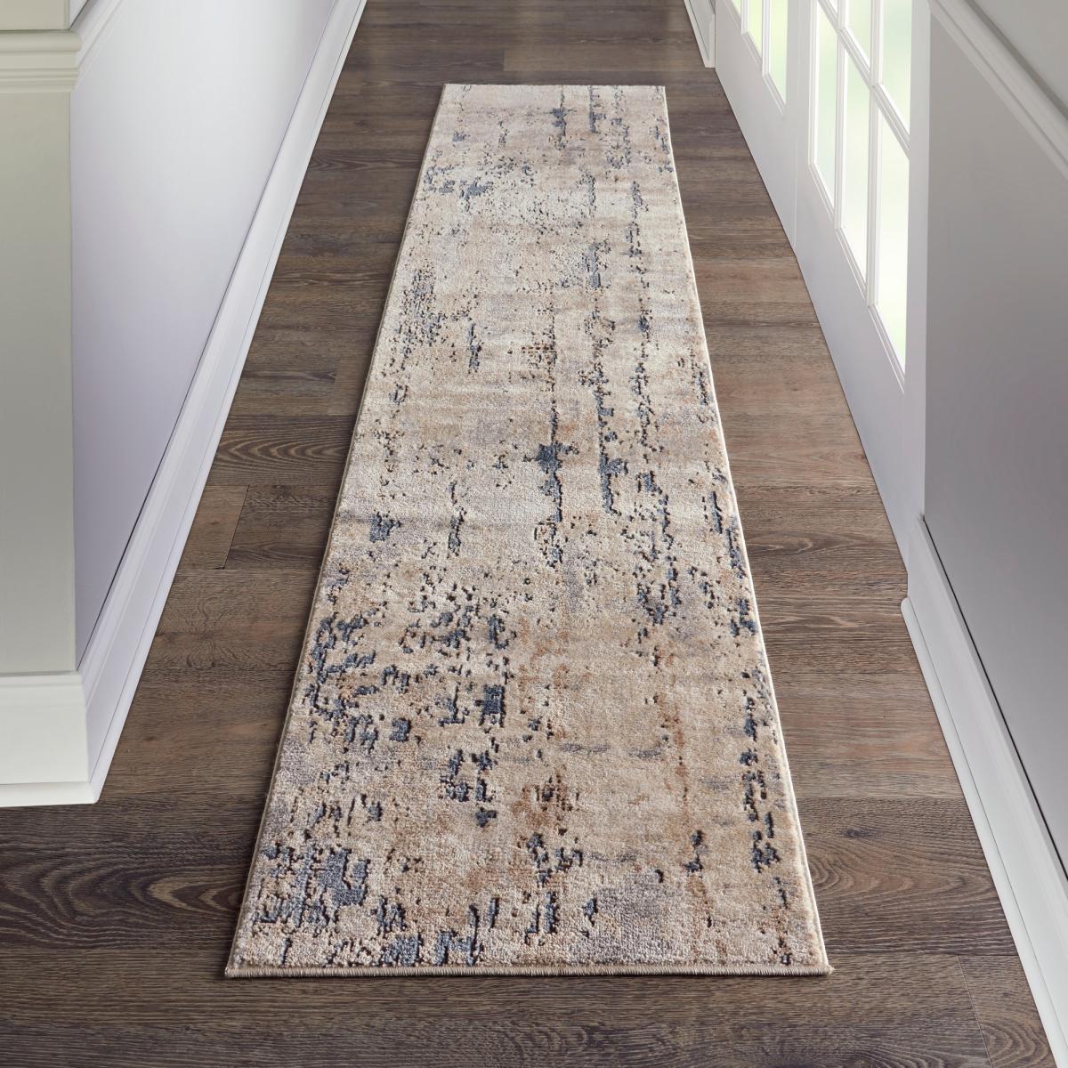 Quarry QUA01 Abstract Distressed Runner Rugs in Beige Grey – image 1