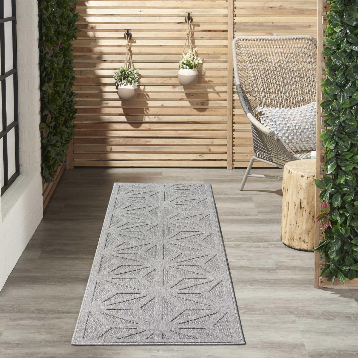 Cozumel CZM01 Indoor Outdoor Geometric Hallway Runner Rugs in Light Grey – image 1