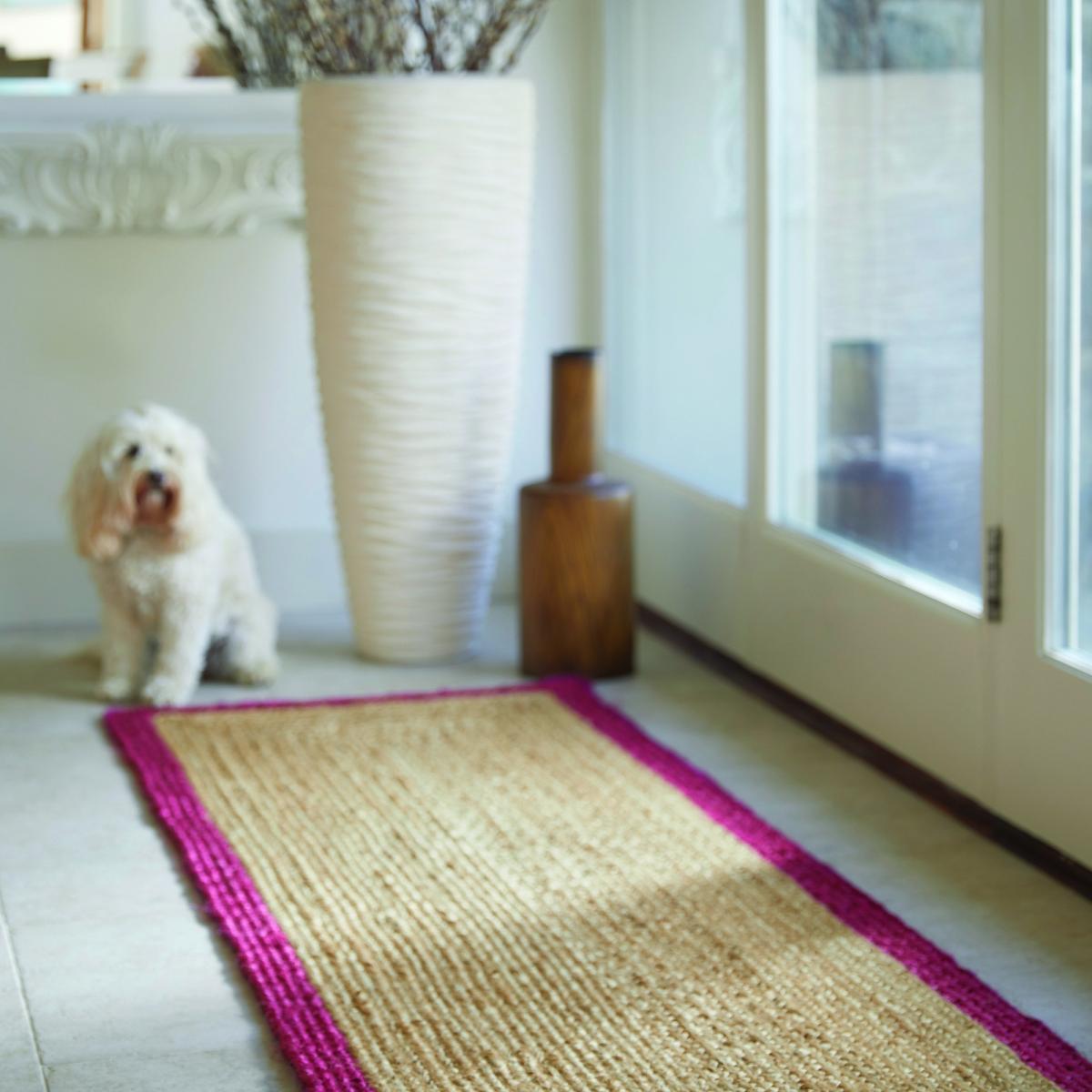 Jute Bordered Natural Fabric Hallway Runner in Raspberry Pink – image 2