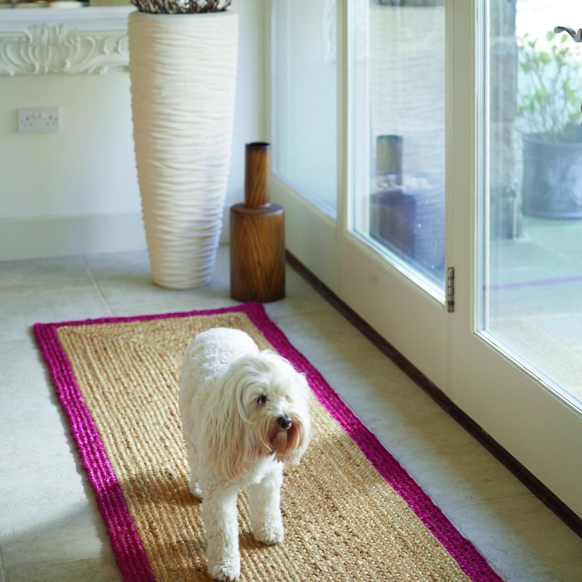 Jute Bordered Natural Fabric Hallway Runner in Raspberry Pink – image 1