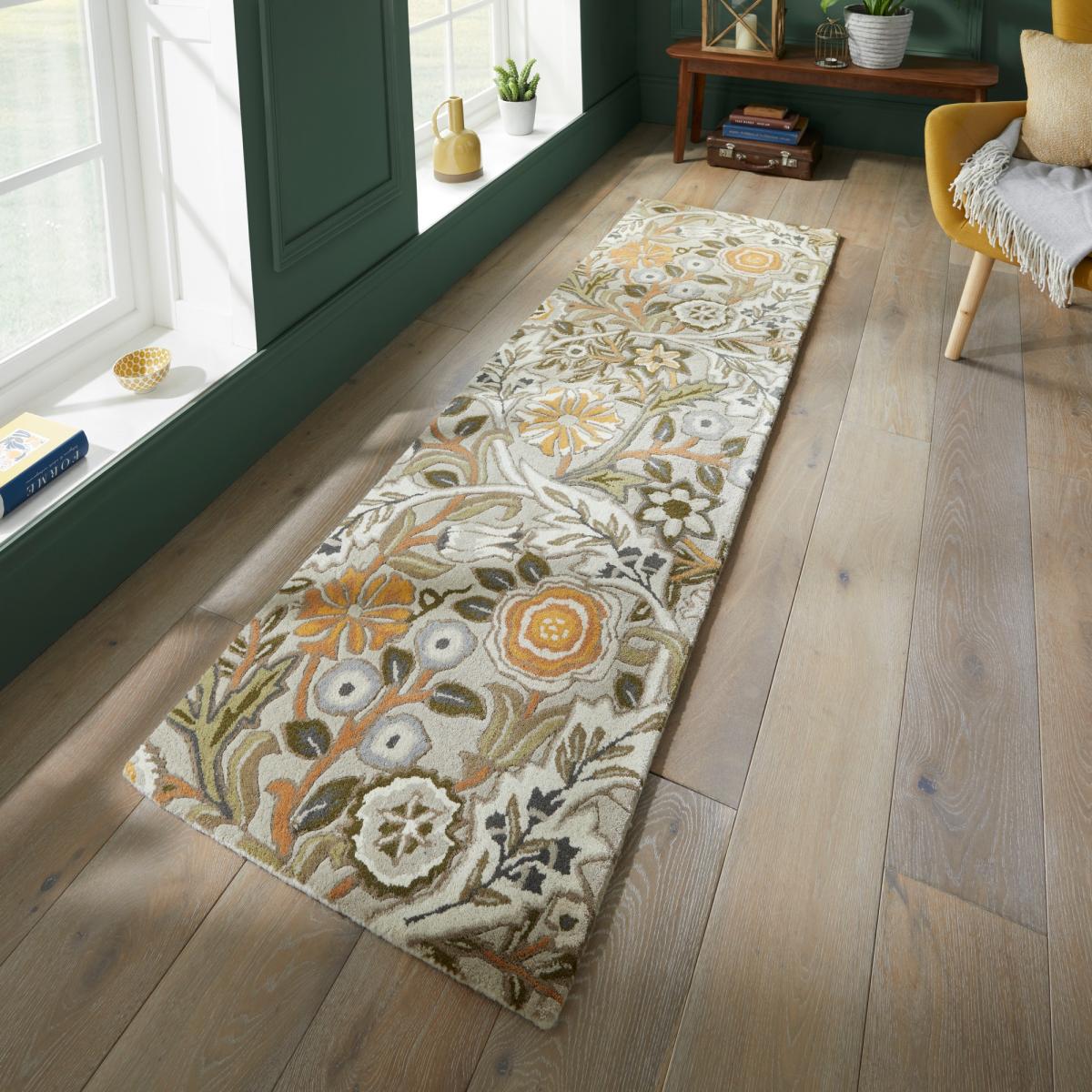 Wilhelmina Floral Runner Rugs 127401 in Linen Mustard by William Morris – image 1