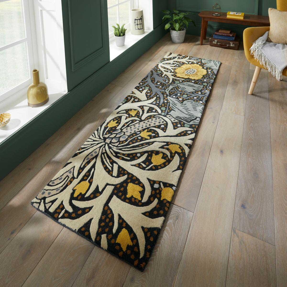 Seaweed Hallway Runner Rugs in 127008 Teal by William Morris – image 1