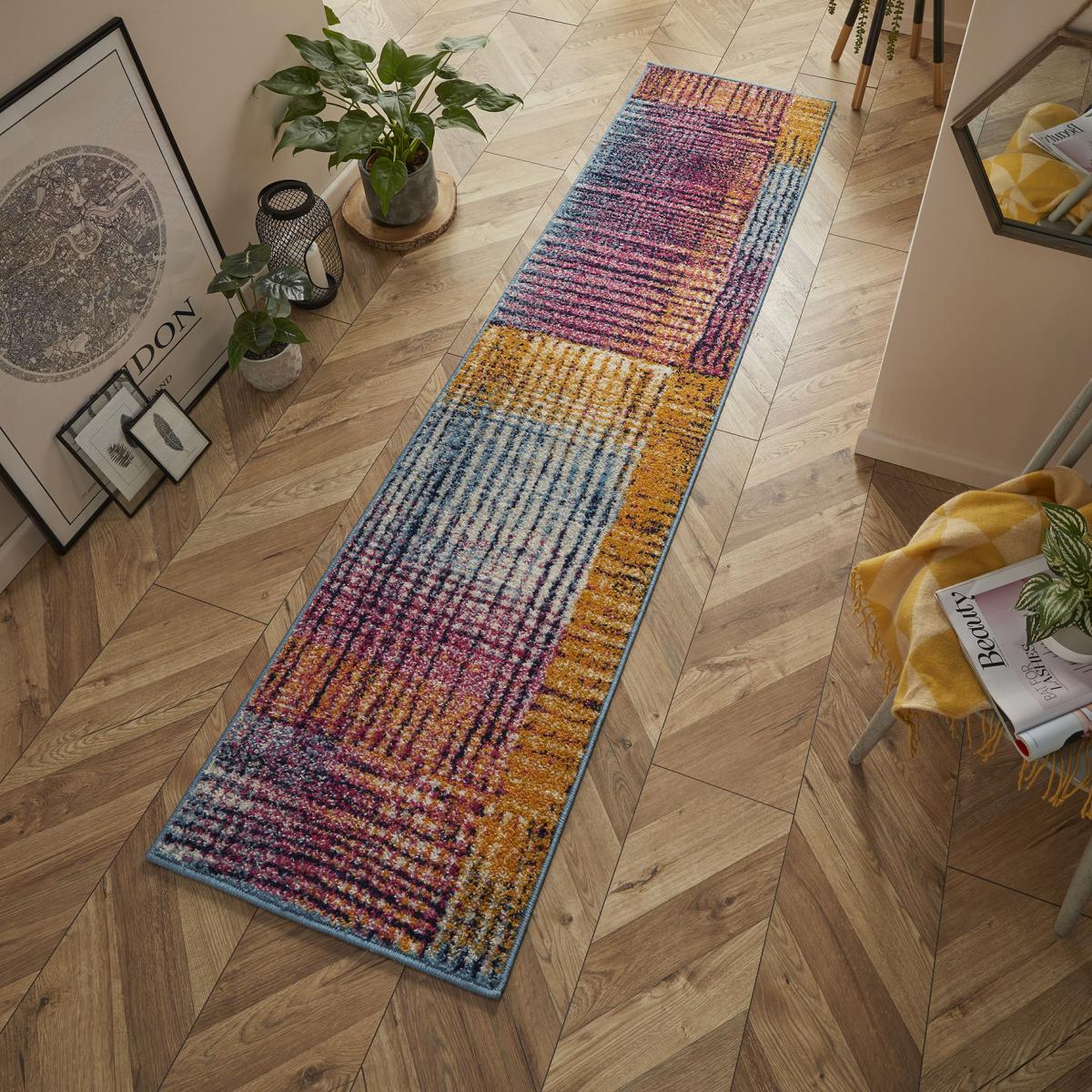 Gilbert 45 P Distressed Patchwork Stripe Runner Rugs in Multi – image 2