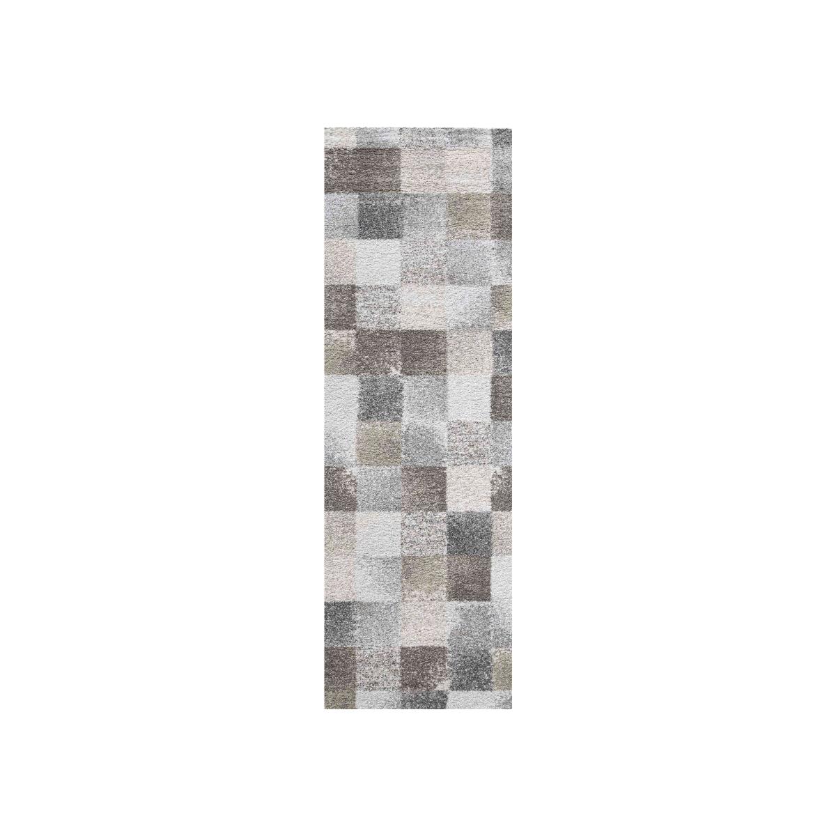 Mehari 23245 6262 Checkered Shaggy Runner Rugs in Beige