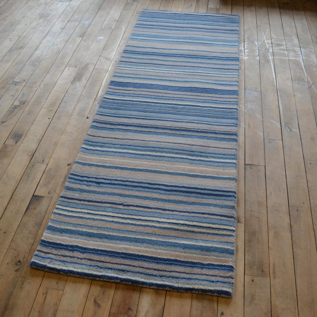 Fine Stripes Modern Wool Hallway Runner in Blue&nbsp;67x200cm – image 2