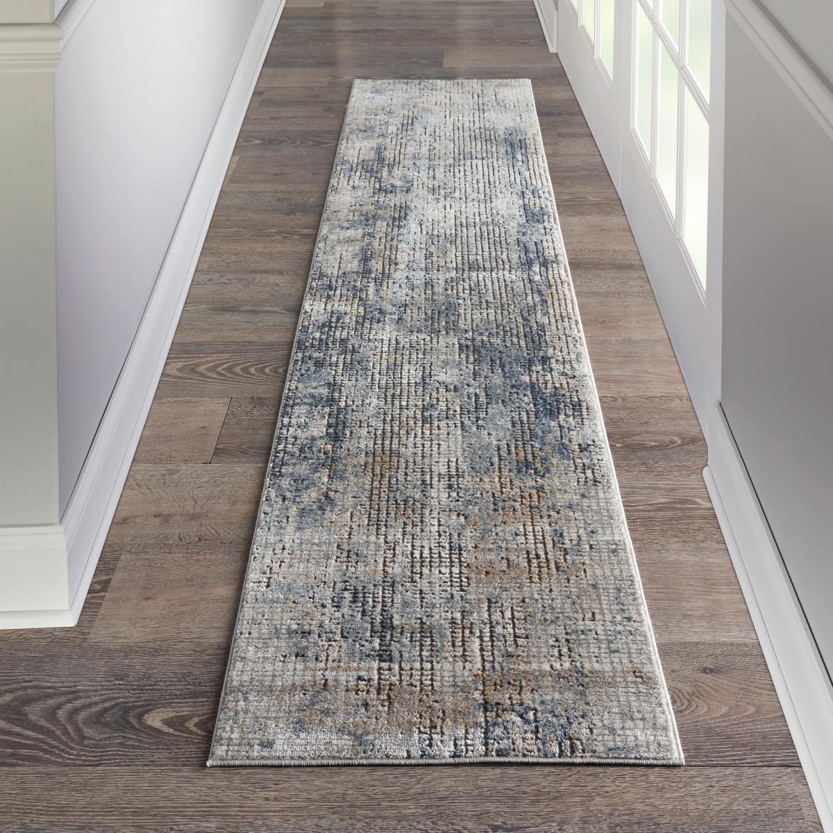 Quarry QUA02 Abstract Distressed Runner in Blue Beige 66x229cm – image 1