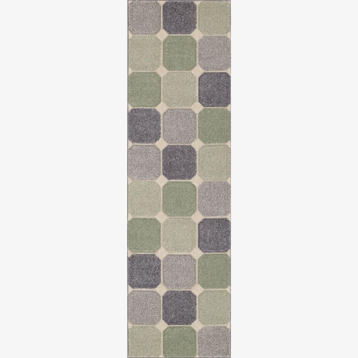 Portland 172 G Geometric Block Runner Rugs in Green Grey Cream – image 1