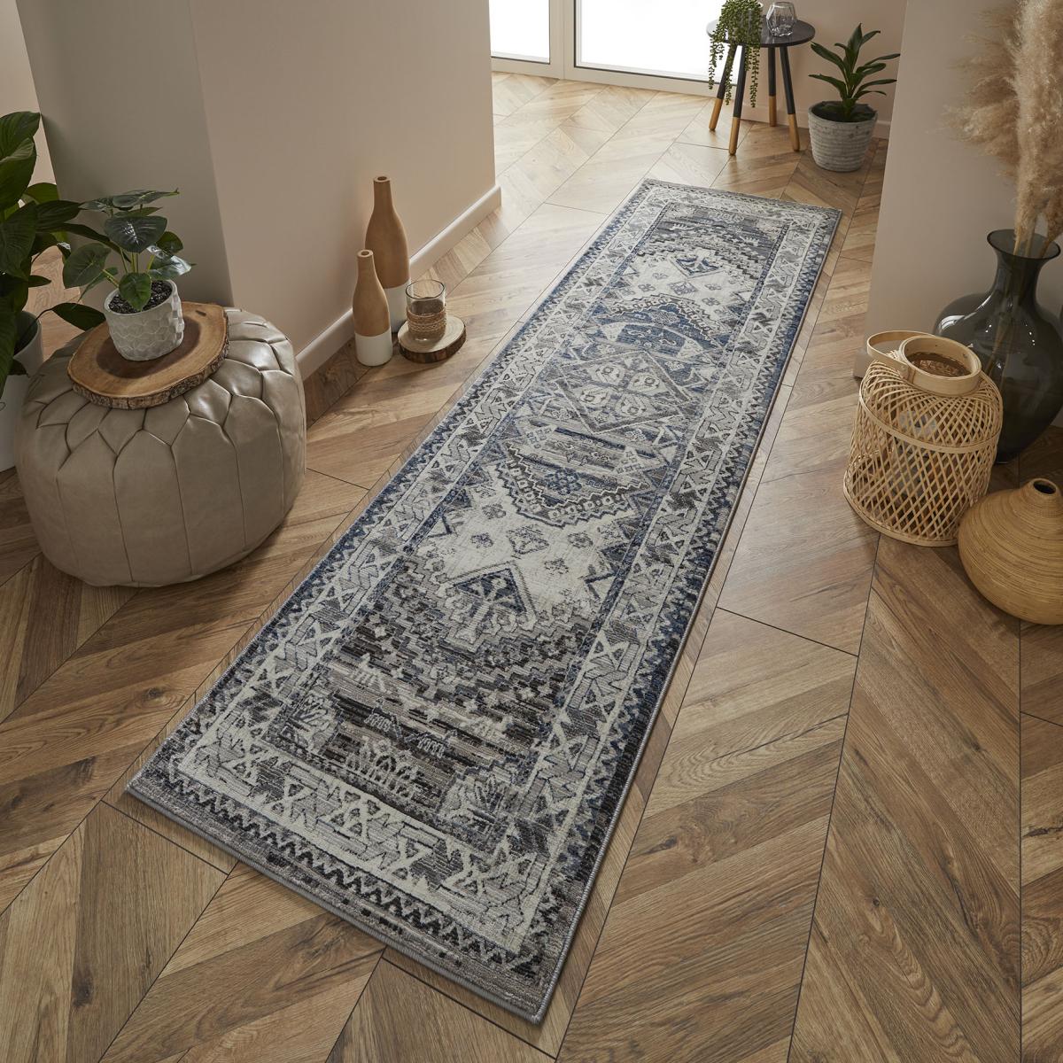 Kendra 2603 H Traditional Medallion Runner Rugs in Blue – image 1