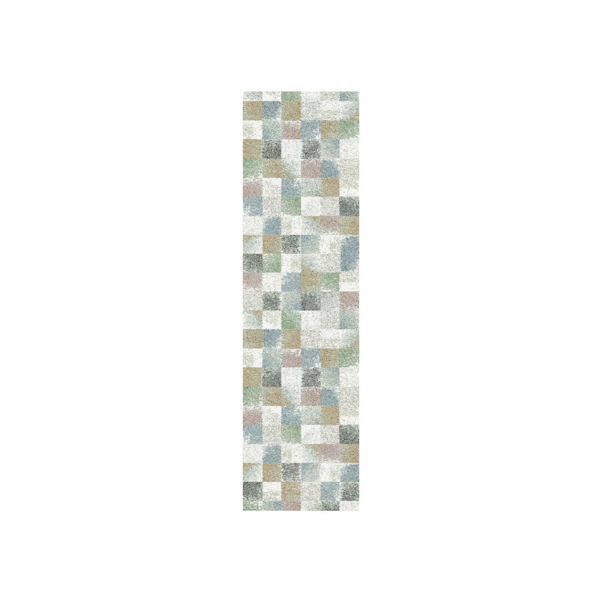 Mehari 23245 6464 Checkered Shaggy Runner Rugs in Multi Pastels – image 1