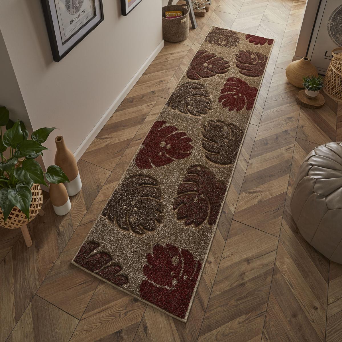 Portland 7155 Q Carved Leaf Runner Rugs in Terra Beige Cream – image 2