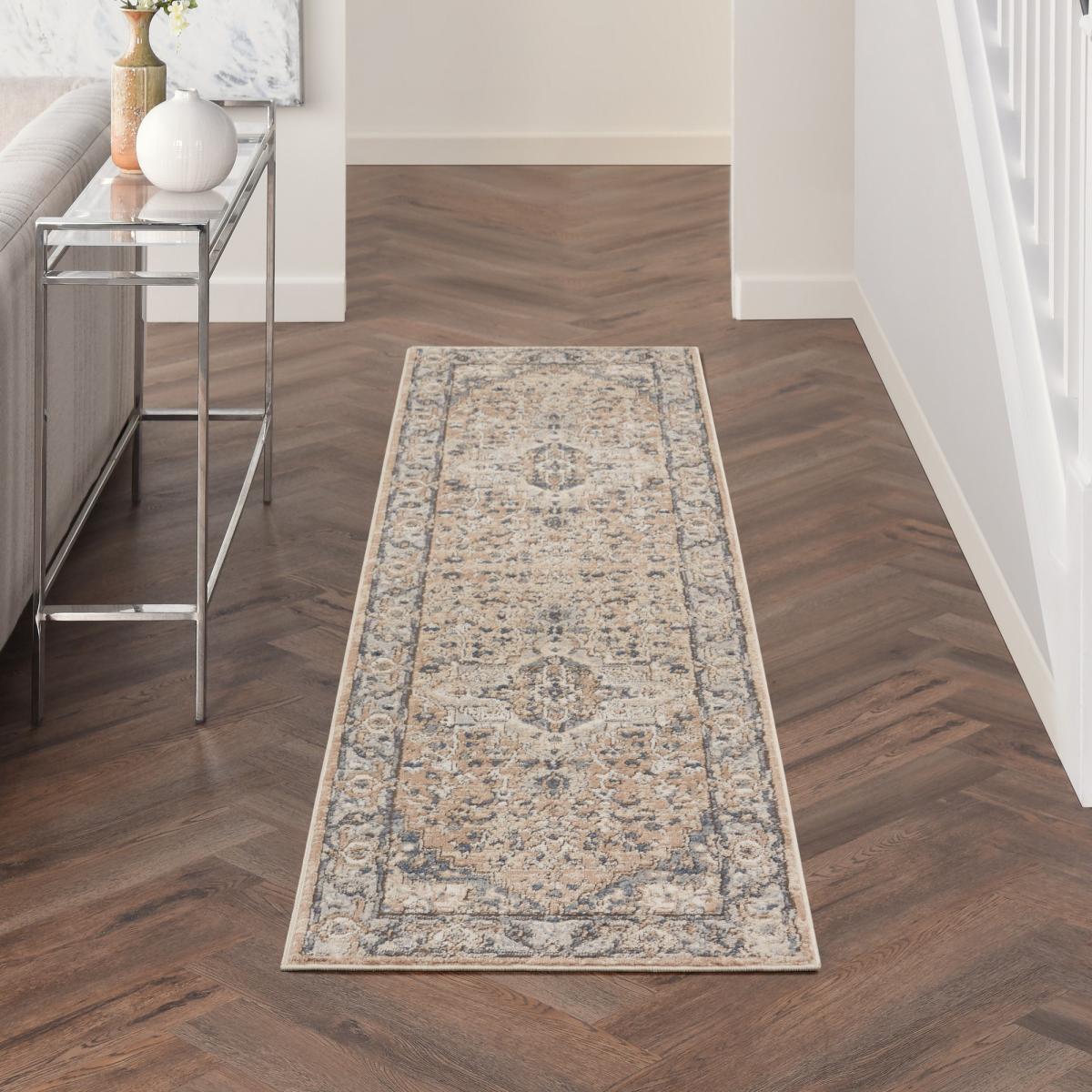 Quarry QUA05 Traditional Distressed Runner Rugs in Beige Grey by Nourison – image 1