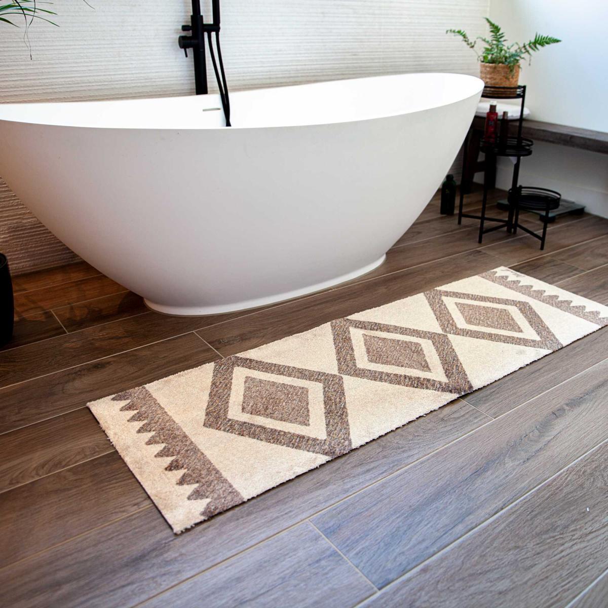 Clare Boho Geometric Washable Runner Mats in Beige – image 1