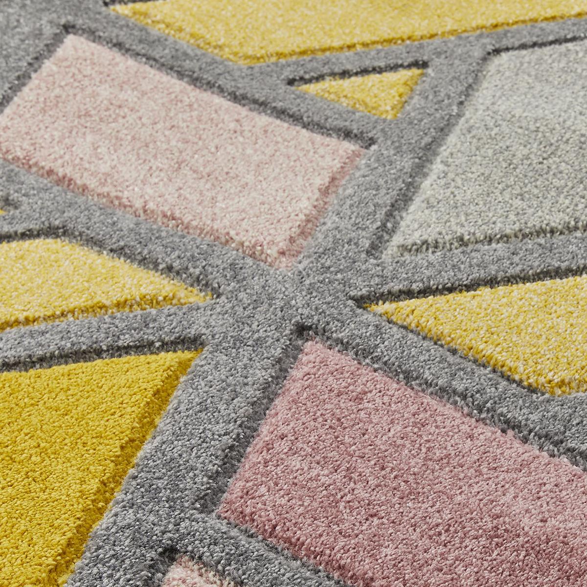 Portland 5153 U Geometric Carved Runner Rugs in Yellow Pink Grey Cream – image 2