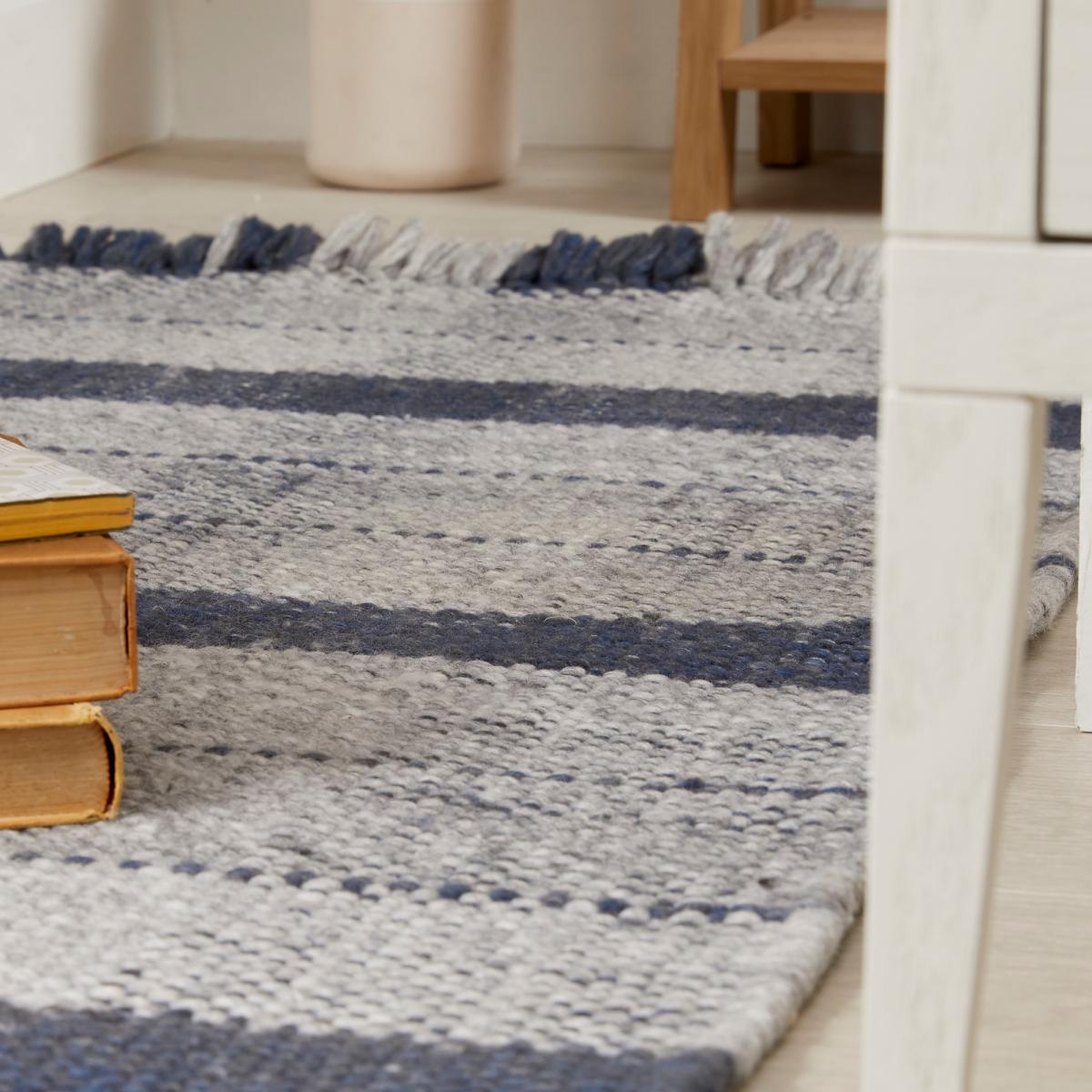 Highland Check Tartan Recycled Runner Rugs in Navy Blue – image 1