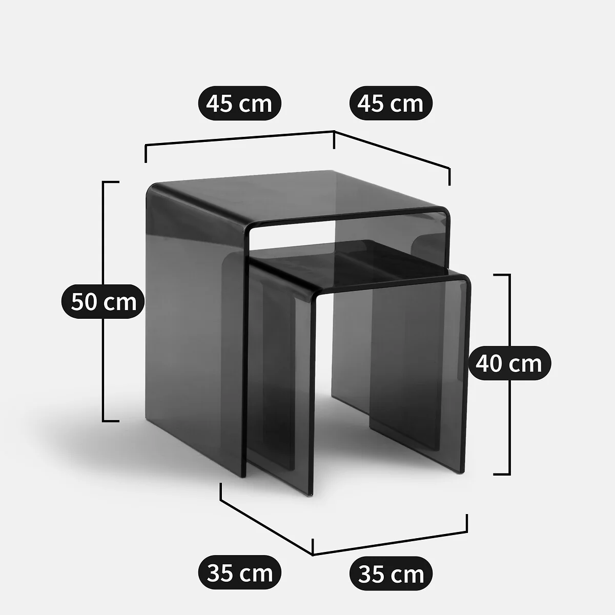 Set of 2 Joan Nesting Side Tables in Tempered Glass – image 5