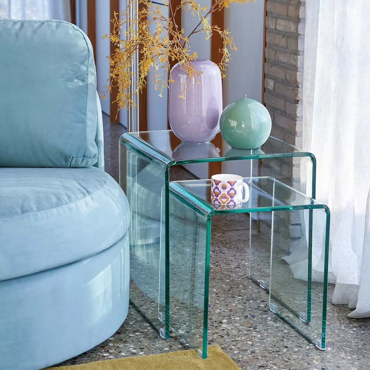 Set of 2 Joan Tempered Glass Nesting Side Tables – image 2