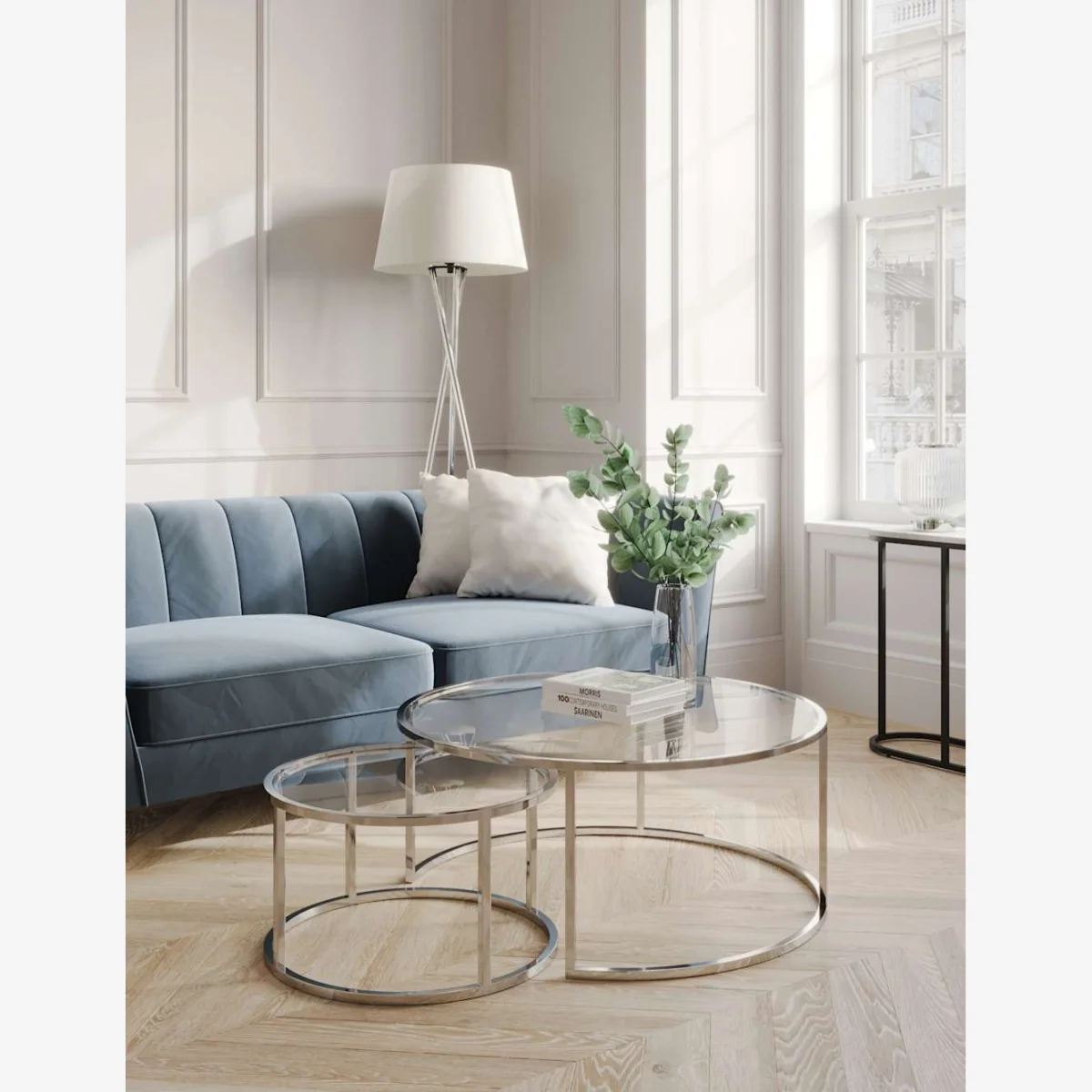 Gallery Direct Milan Metal & Glass Nest of Tables Silver – image 1