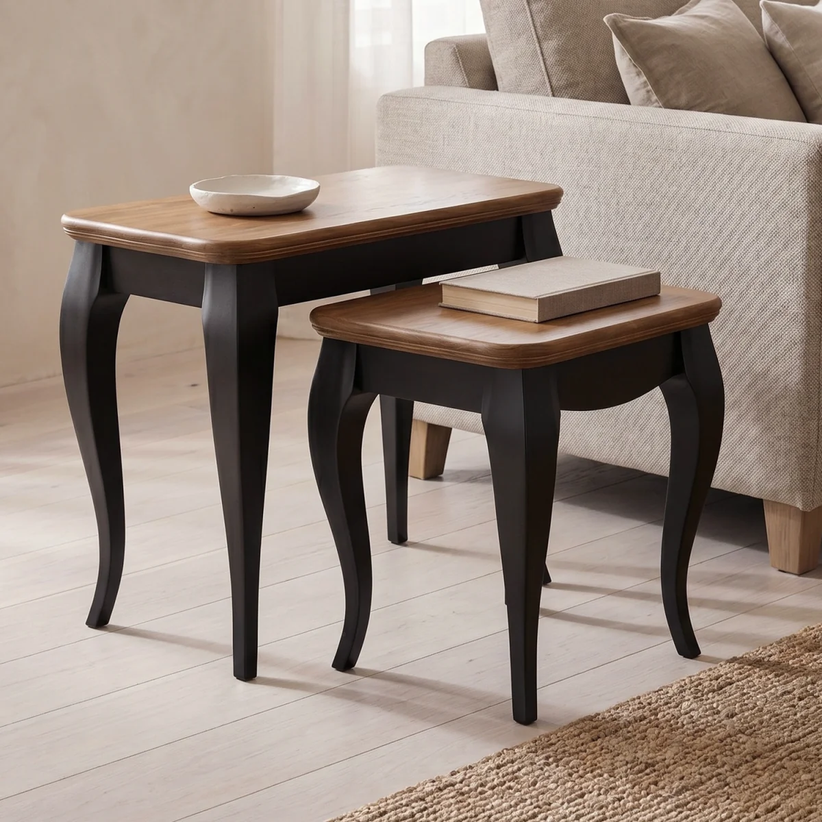 Chateau Noir Oak and Black Painted Nest Of Tables – image 2