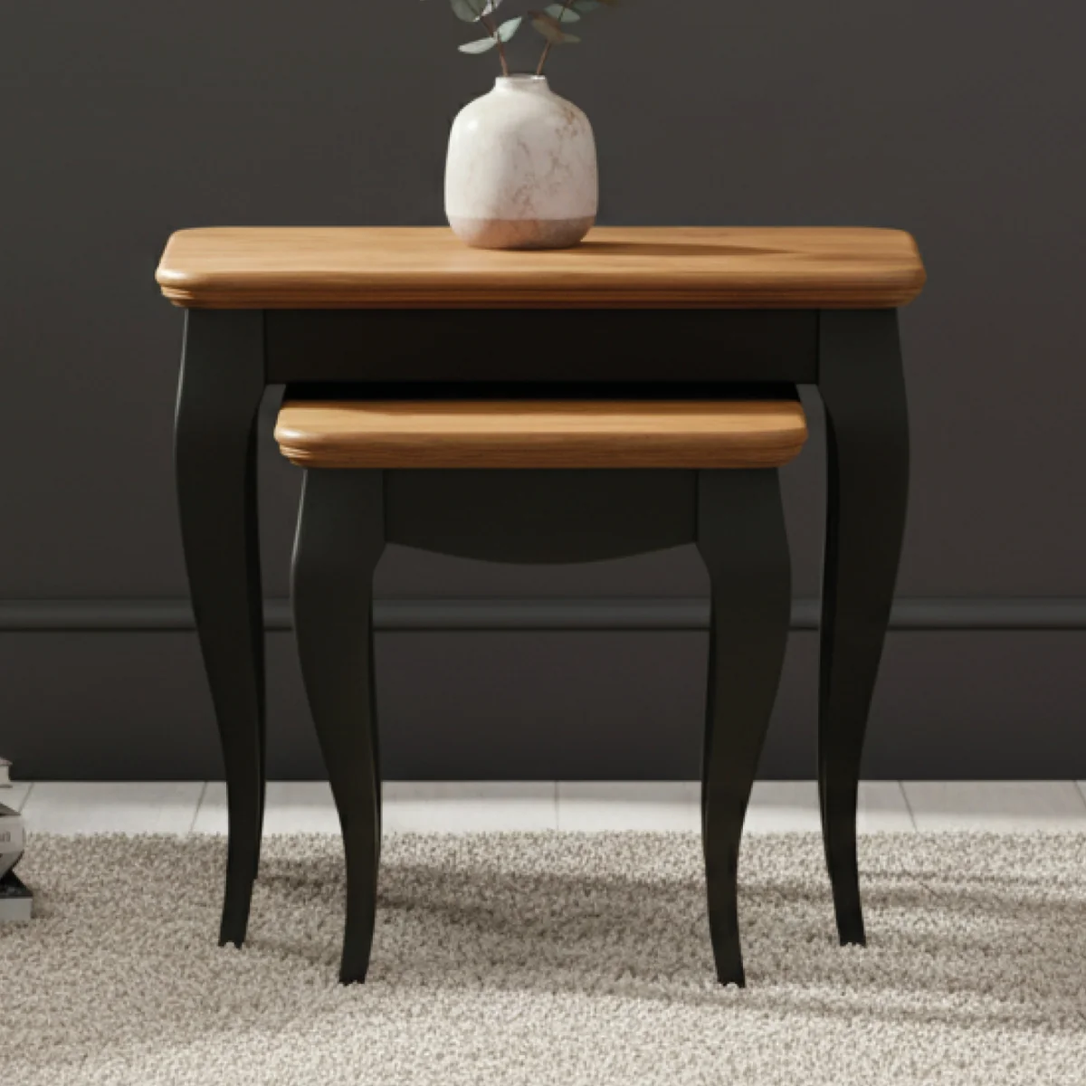 Chateau Noir Oak and Black Painted Nest Of Tables – image 3