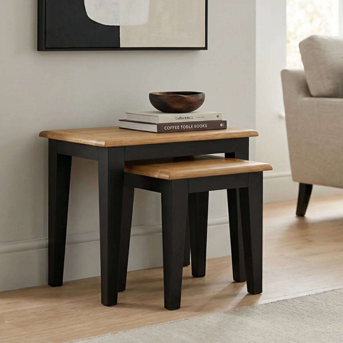 Charlton Oak and Black Painted Nest Of Tables – image 2