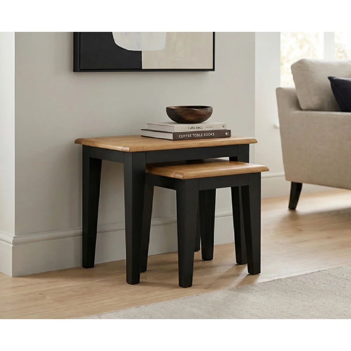 Charlton Oak and Black Painted Nest Of Tables – image 3