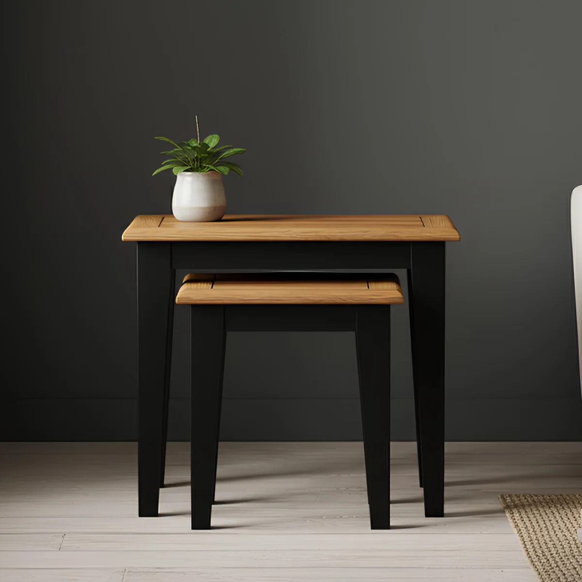 Charlton Oak and Black Painted Nest Of Tables – image 1