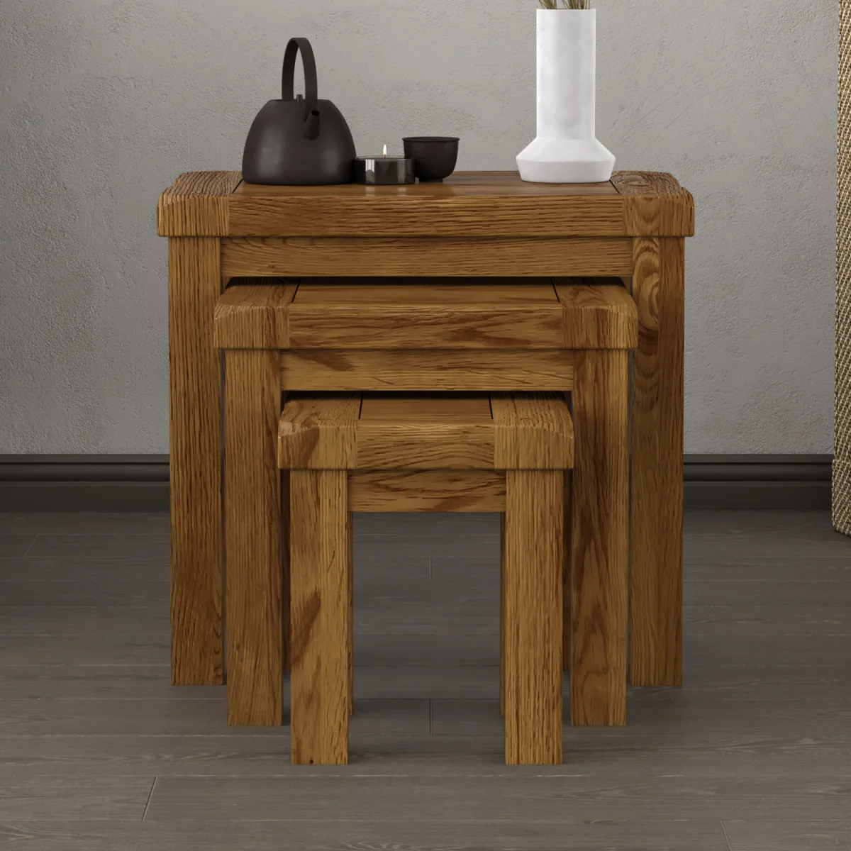 Harrogate Rustic Solid Oak Nest Of Tables – image 2