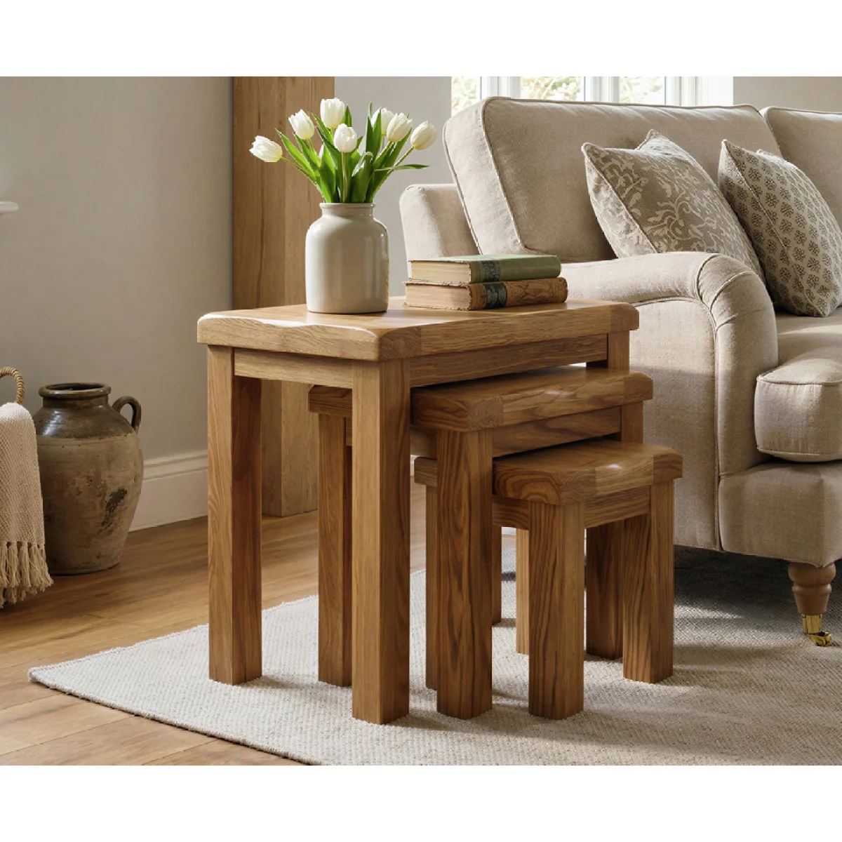 Harrogate Rustic Solid Oak Nest Of Tables – image 3