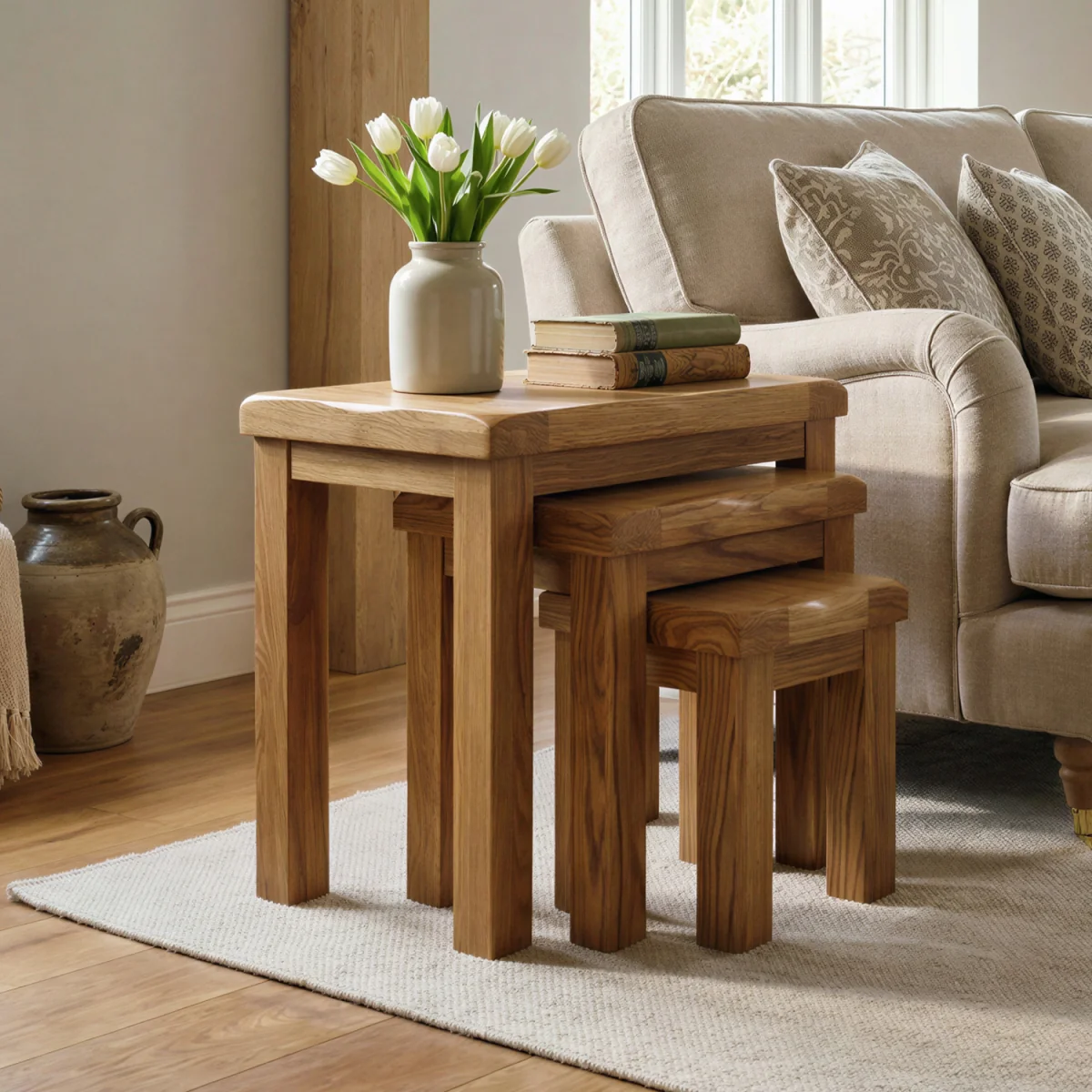 Harrogate Rustic Solid Oak Nest Of Tables – image 1