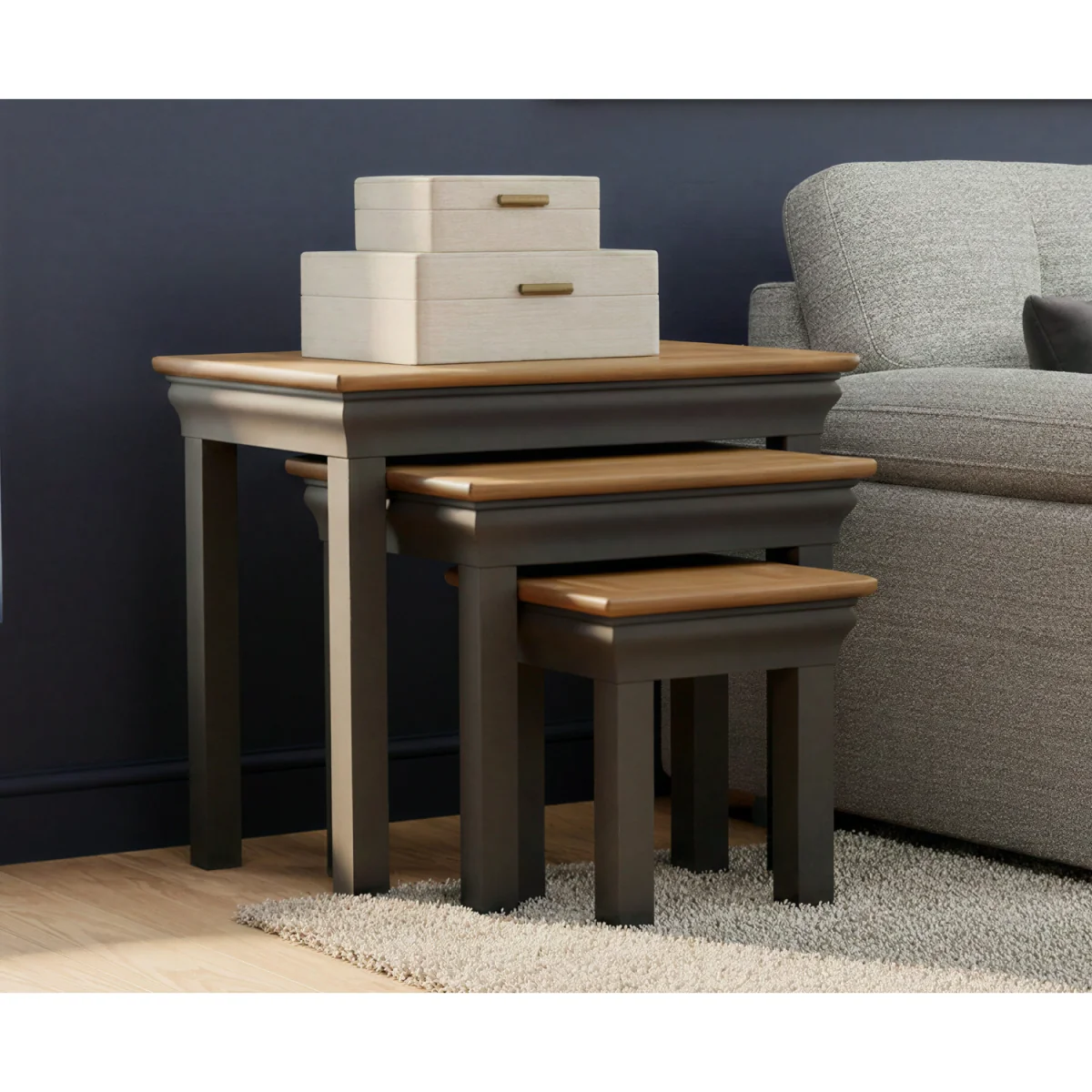 Charwood Oak and Charcoal Painted Nest of Tables – image 2