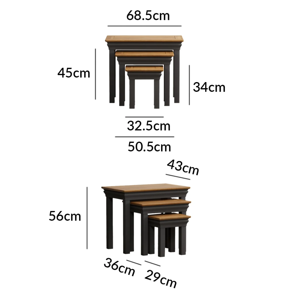 Charwood Oak and Charcoal Painted Nest of Tables – image 8