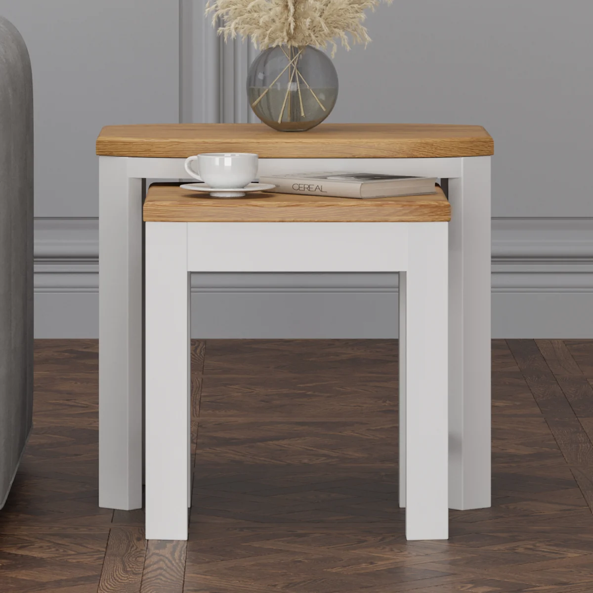Bradwell Oak and Signal White Painted Nest of Tables – image 2