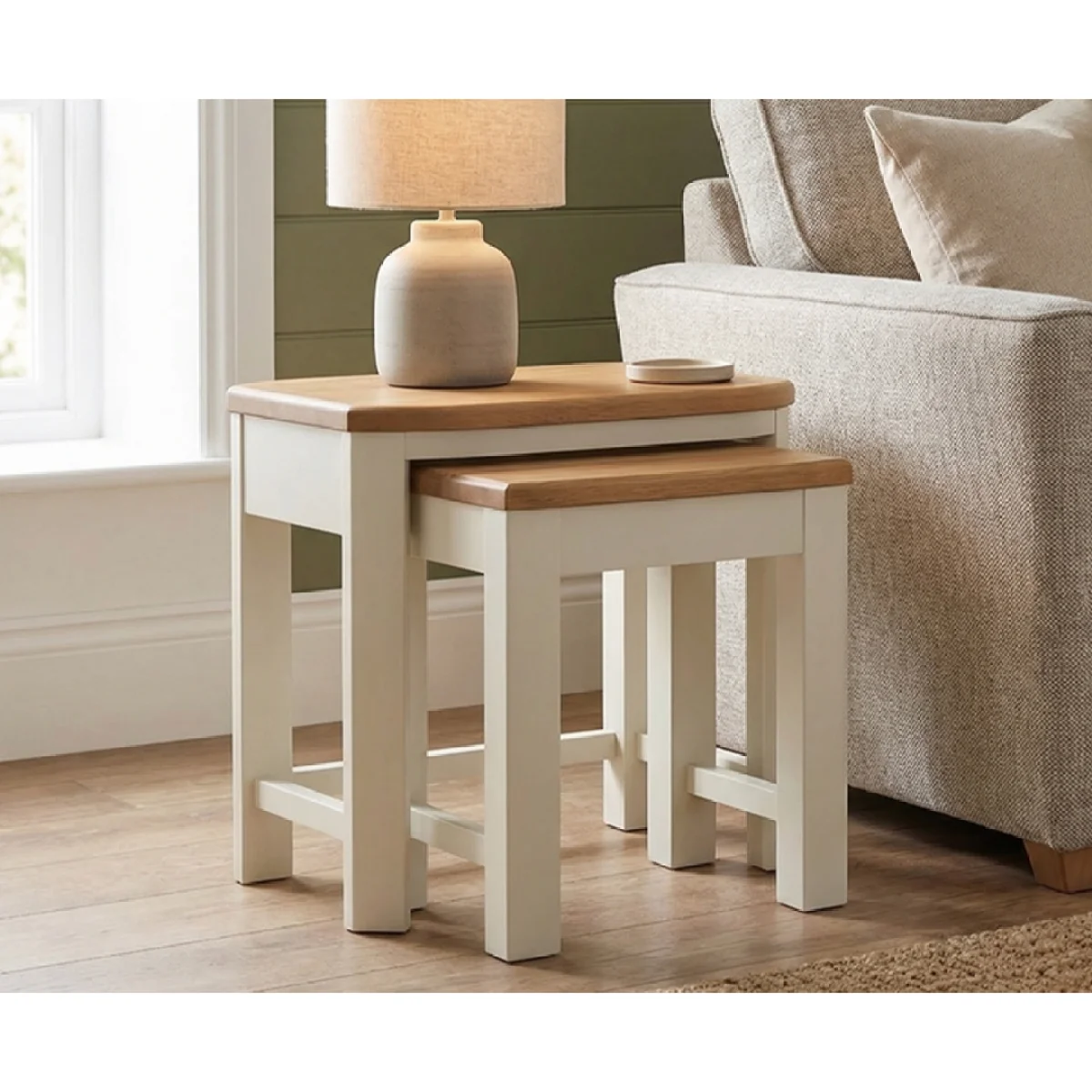 Bradwell Oak and Signal White Painted Nest of Tables – image 3