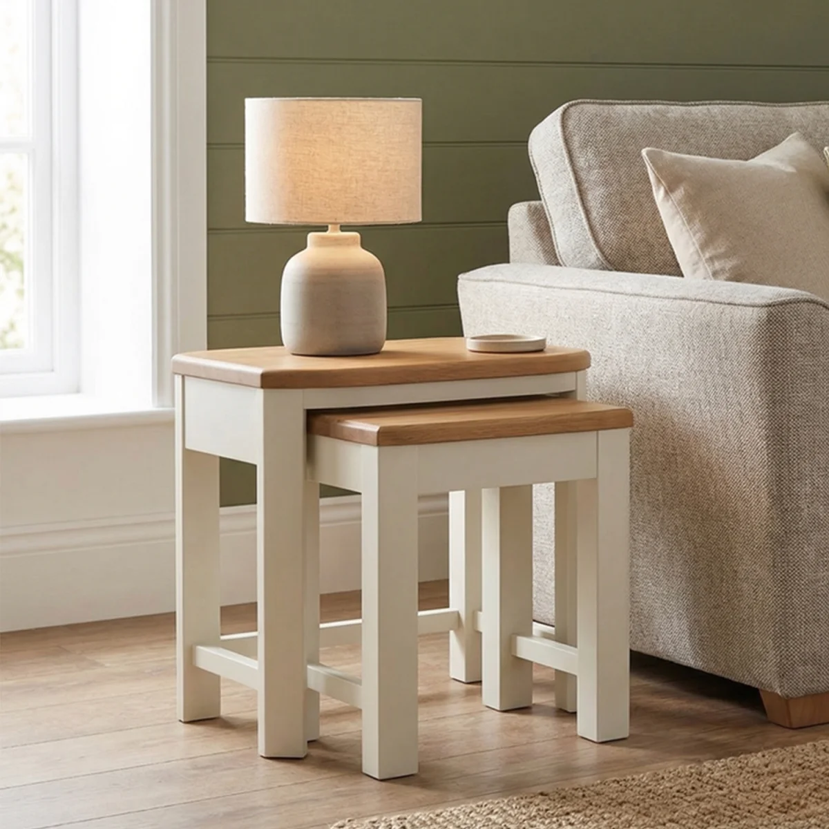 Bradwell Oak and Signal White Painted Nest of Tables – image 1