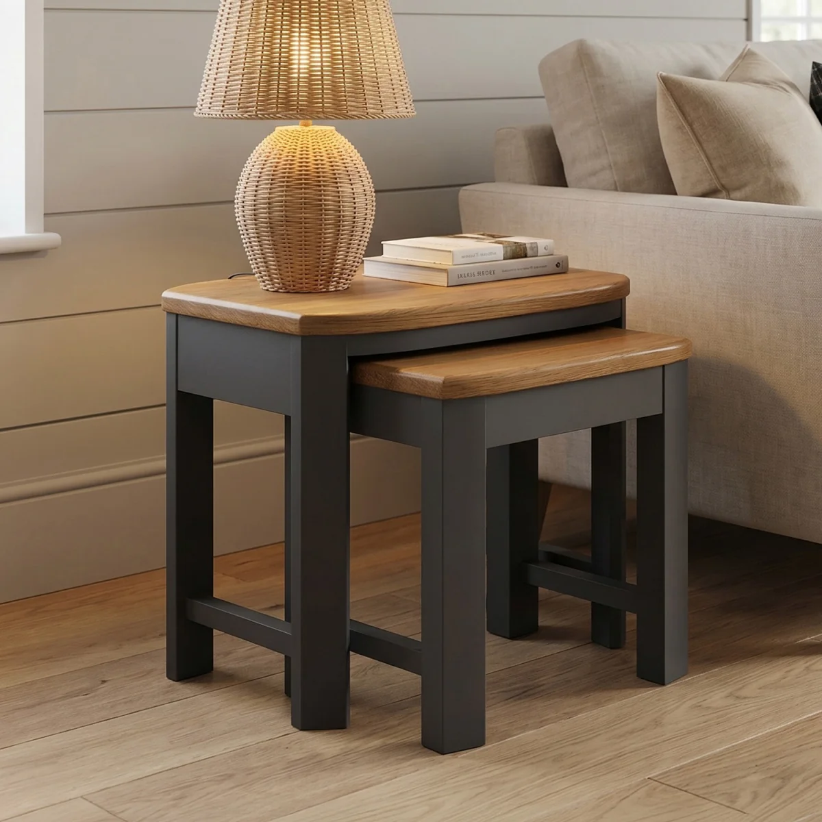 Bradwell Oak and Charcoal Painted Nest of Tables – image 2