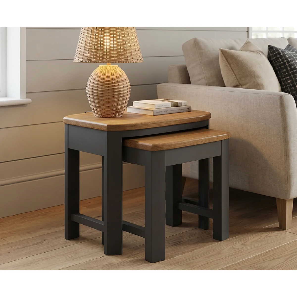 Bradwell Oak and Charcoal Painted Nest of Tables – image 4