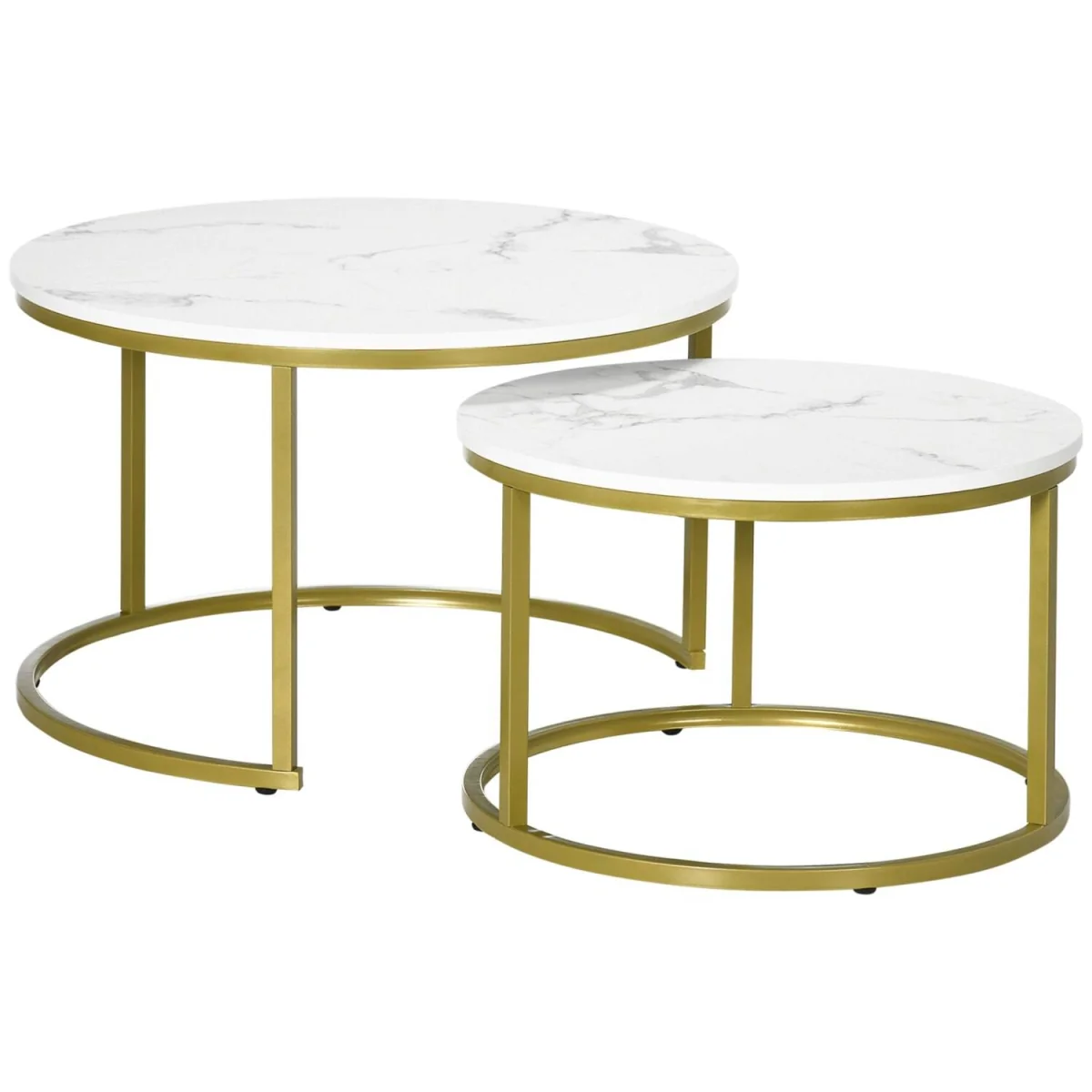 Dividi Metal and Wood White Set of 2 Round Nesting Side Tables – image 3