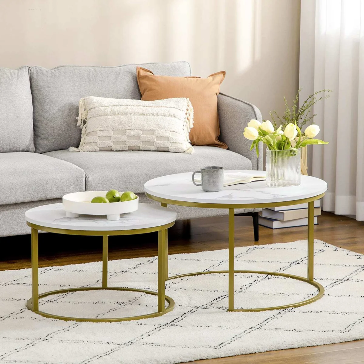 Dividi Metal and Wood White Set of 2 Round Nesting Side Tables – image 4