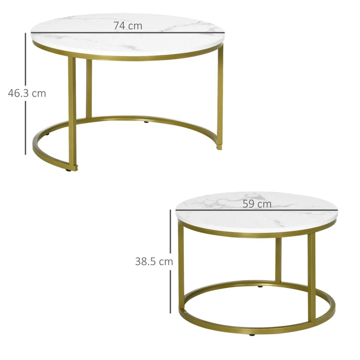 Dividi Metal and Wood White Set of 2 Round Nesting Side Tables – image 5
