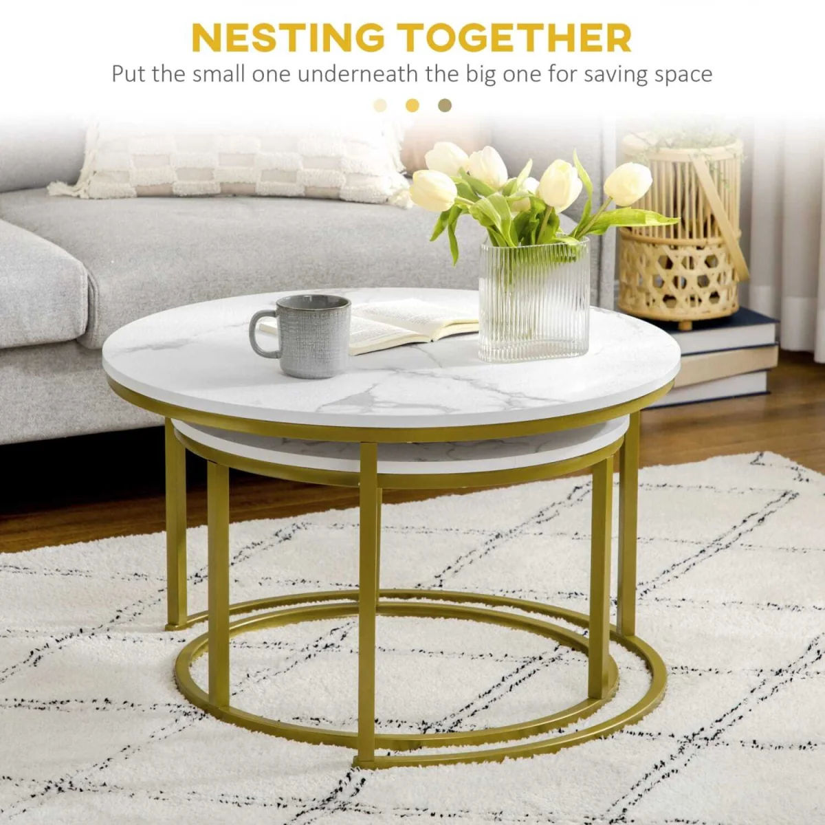 Dividi Metal and Wood White Set of 2 Round Nesting Side Tables – image 6