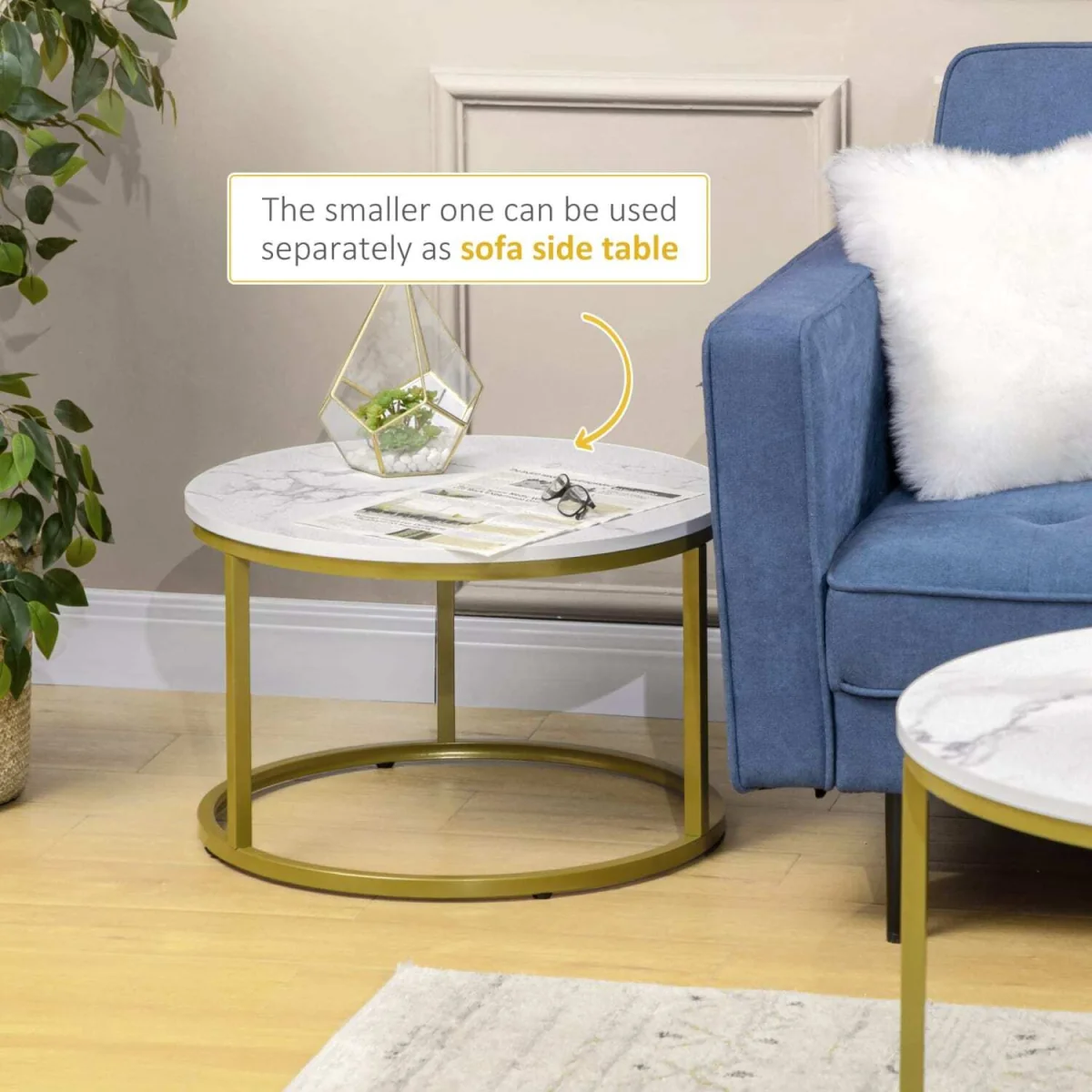 Dividi Metal and Wood White Set of 2 Round Nesting Side Tables – image 7