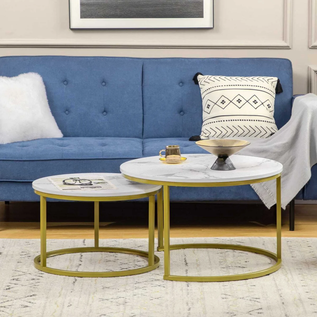 Dividi Metal and Wood White Set of 2 Round Nesting Side Tables – image 9