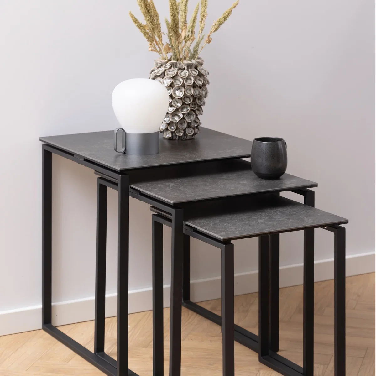 Katrine Ceramic Nest of Tables in Black Set of 3 - Black – image 1