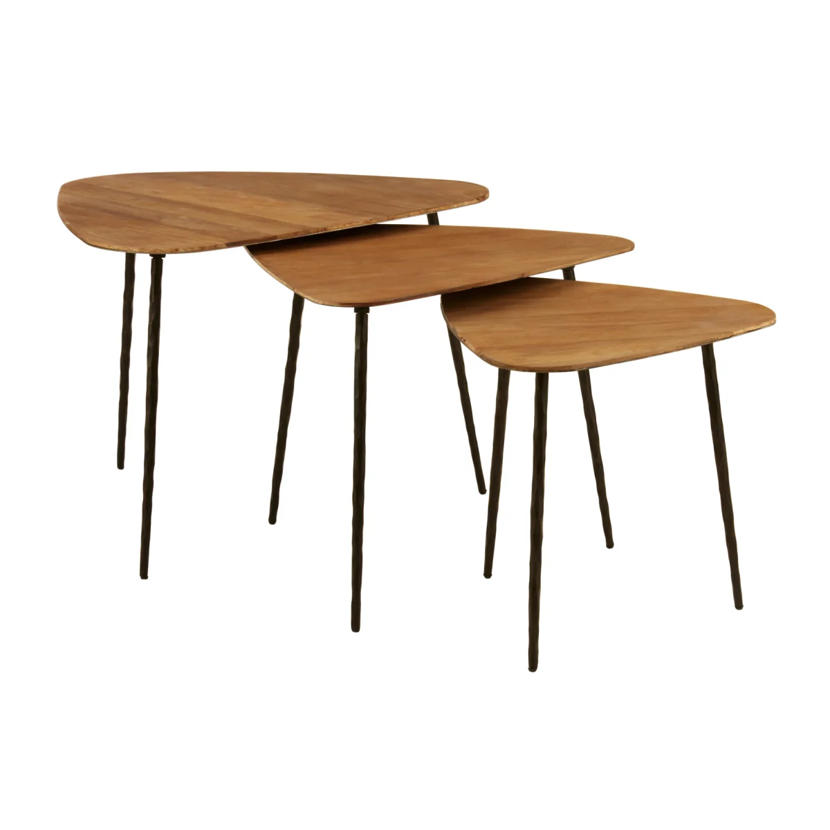 Elmo Elm Wood Top Nest of 3 Triangular Tables - Black, Brown – image 1
