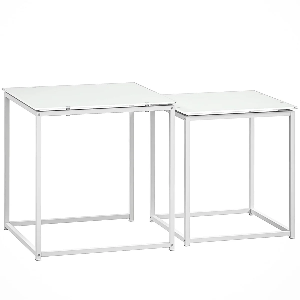 Lenoni Metal and Glass White Set of 2 Nesting Tables with Tempered Glass Tops – image 2