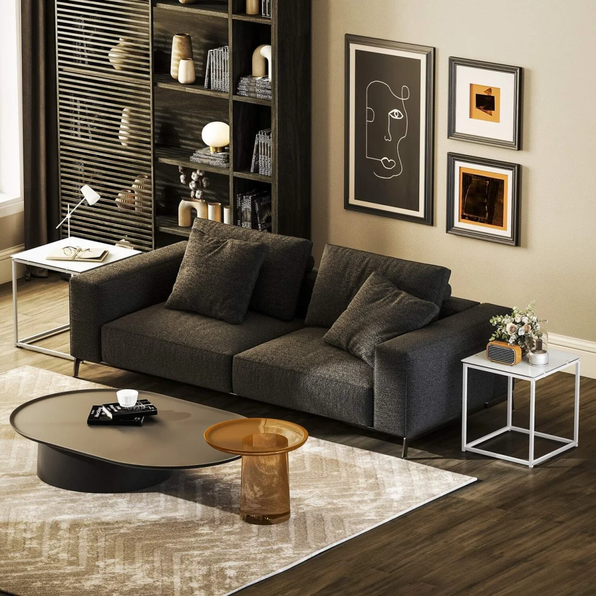 Lenoni Metal and Glass White Set of 2 Nesting Tables with Tempered Glass Tops – image 7