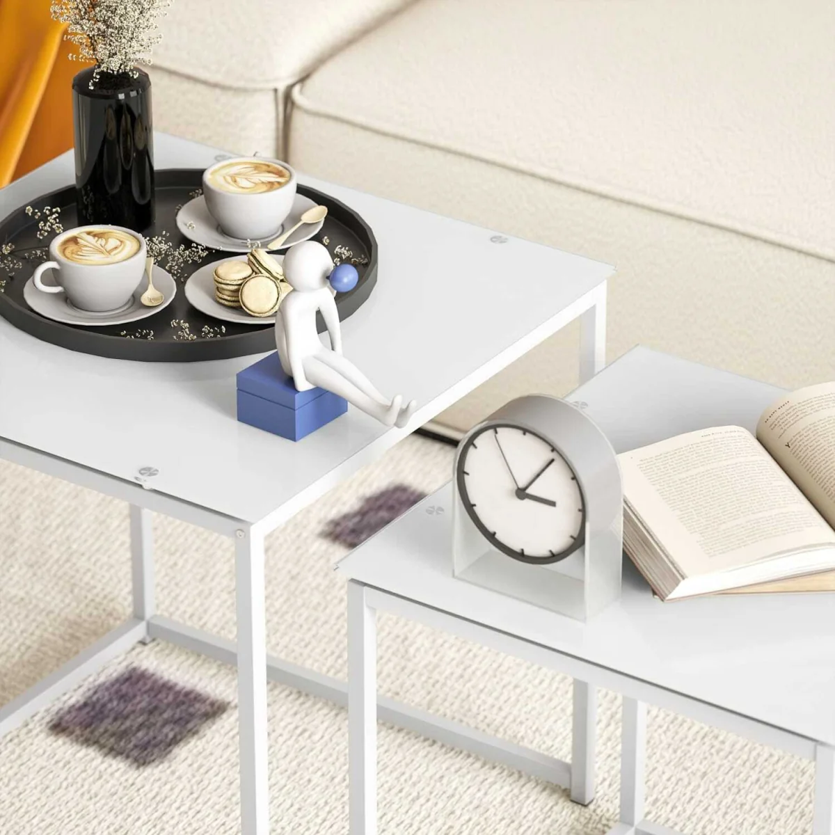 Lenoni Metal and Glass White Set of 2 Nesting Tables with Tempered Glass Tops – image 10